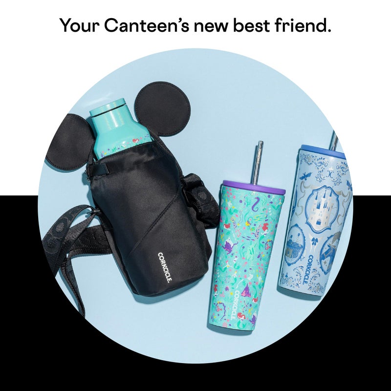 كوركسيكل حقيبة Corkcicle x Disney Minnie Mickey Mouse Ears Crossbody لزجاجة المياه باللون الأسود تناسب كوب بسعة 16-40 أونصة - عناصر آمنة في حامل زجاجة المياه مع حزام - Image 5